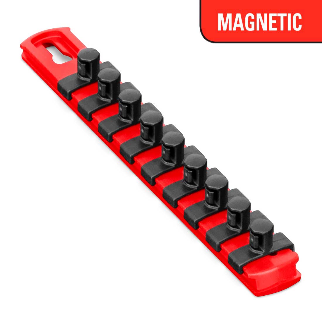 8” Magnetic Socket Organizer w/Twist Lock Clips - Red-3/8