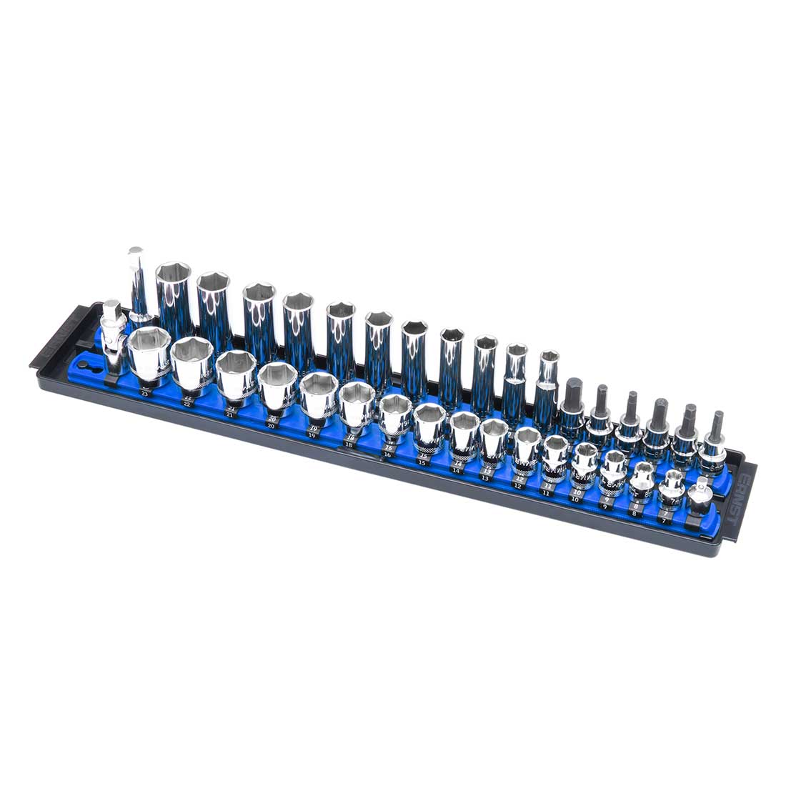 Blue 18" Ernst 8455  Socket Boss  2 Rail 1/4" Drive Socket Organizer Tray 
